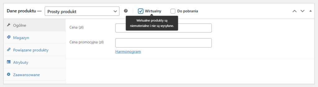 wirtualony produkt w woocommerce